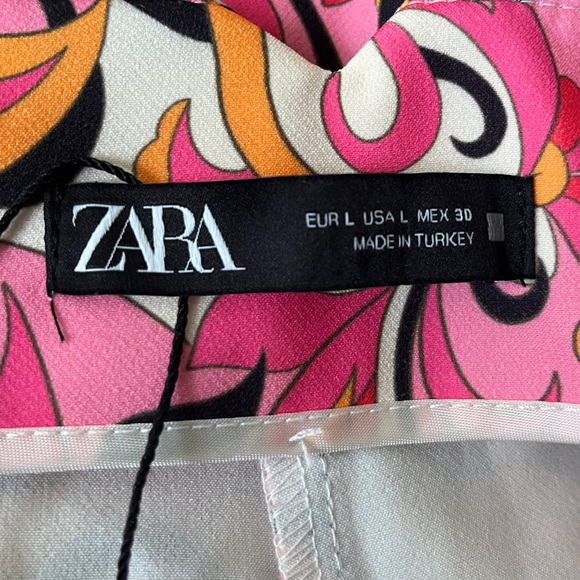 Zara Paisley and Floral 70s Style Dress Pants Pink, Orange, White Size Large - Picture 4 of 7